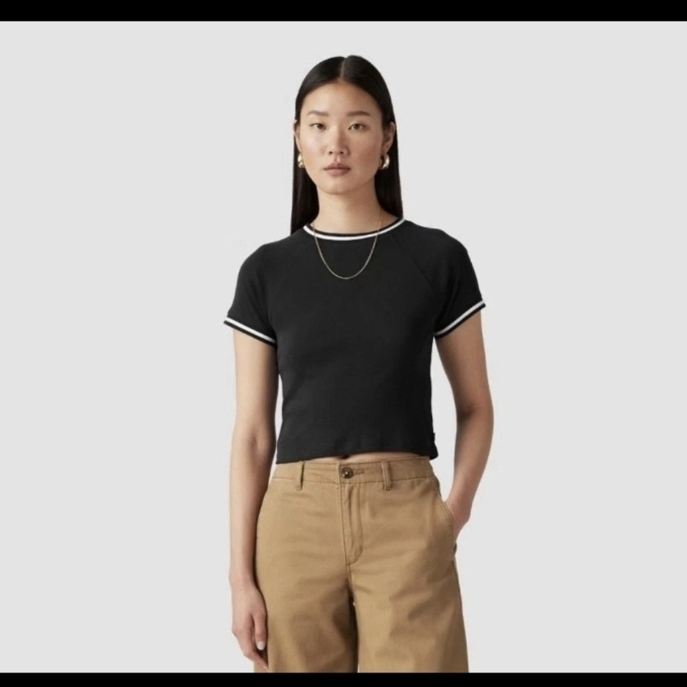 Levi's Women's Short Sleeve Cropped Oracle Ringer T-Shirt Slim Fit